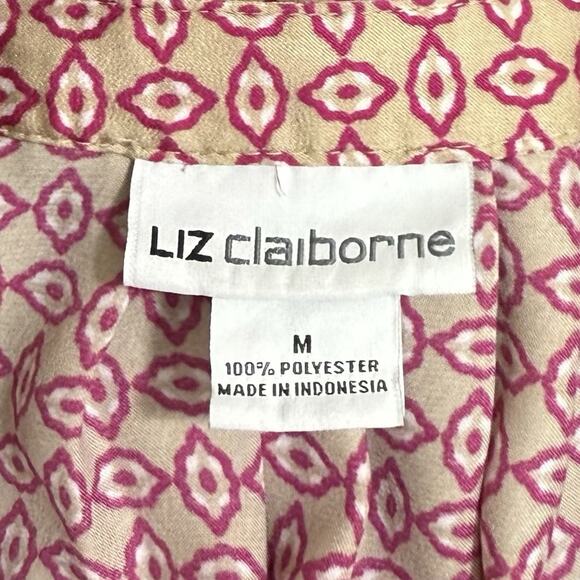 Liz Claiborne Top Women's M Tan Multicolor Abstract Pocketed Casual Career Shirt - Picture 5 of 8